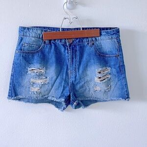 Fire Los Angeles Frayed Ripped Jean Shorts with American Flag Pockets